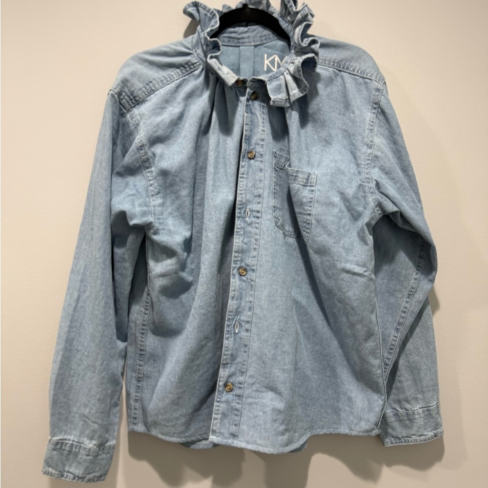 KMJ Quarantina long sleeved Blue Denim blouse with ruffles
